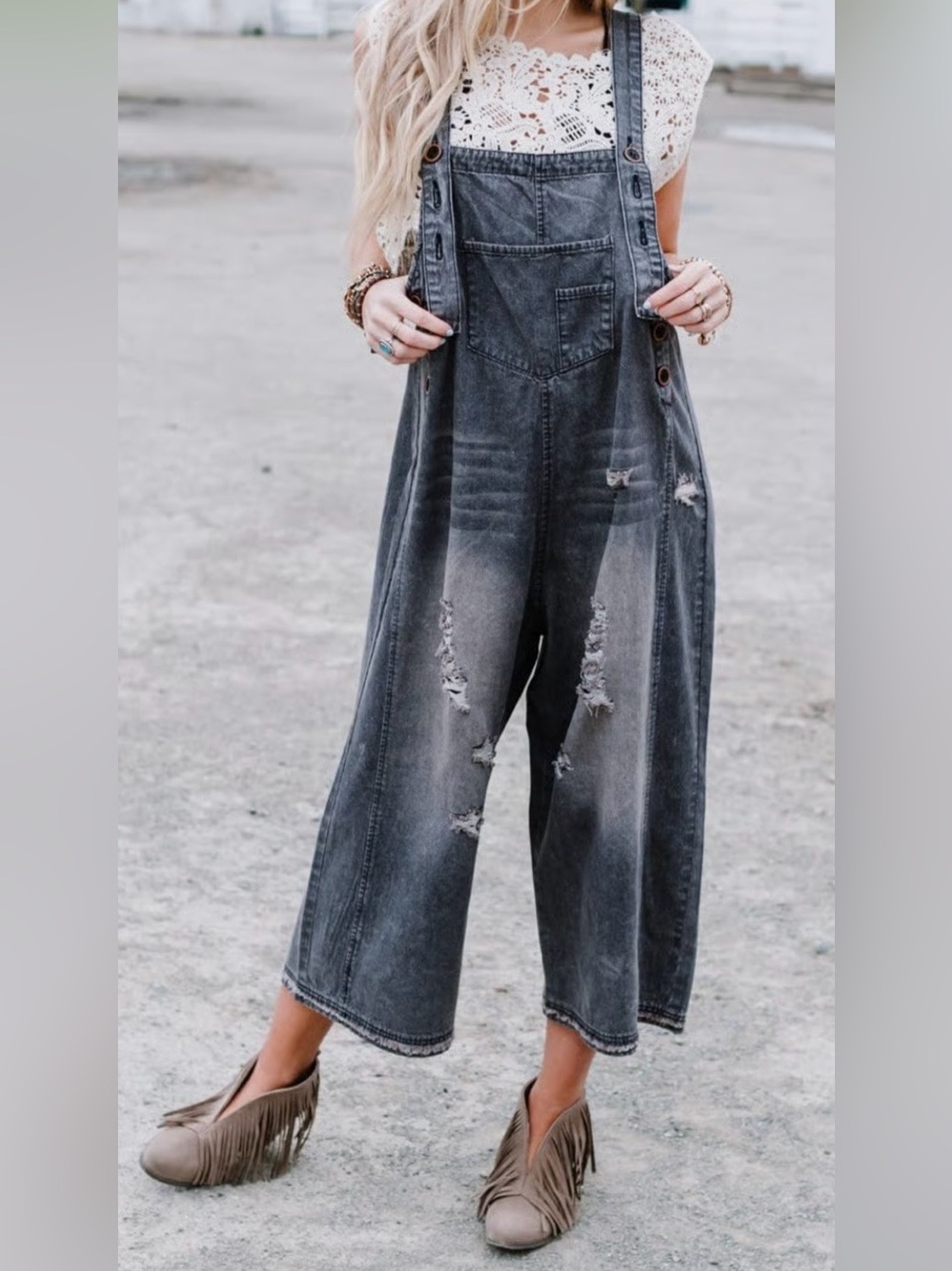 Three Bird Nest High Hopes Slouchy Denim Overalls Size M
